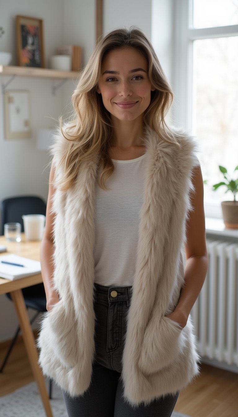 Camiseta Básica Com Colete Acolhedor E Legging