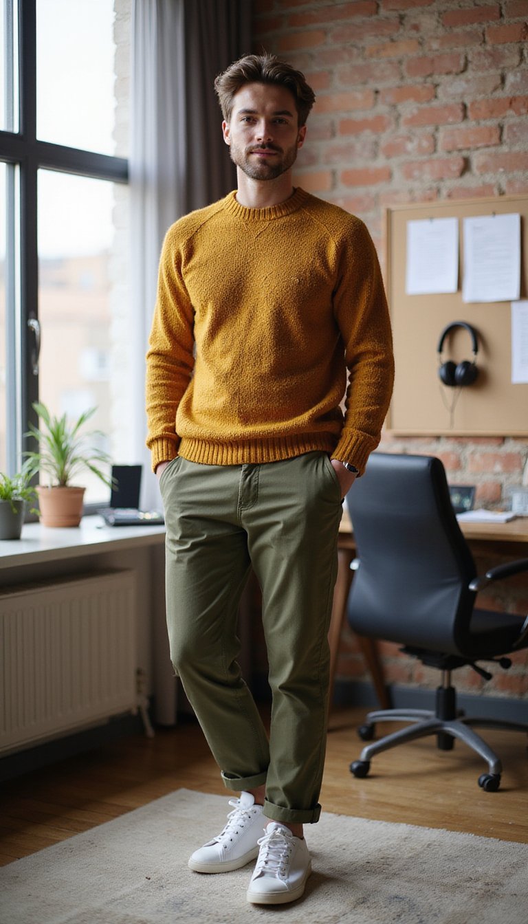 Suéter Leve Com Calça Cargo Slim E Tênis