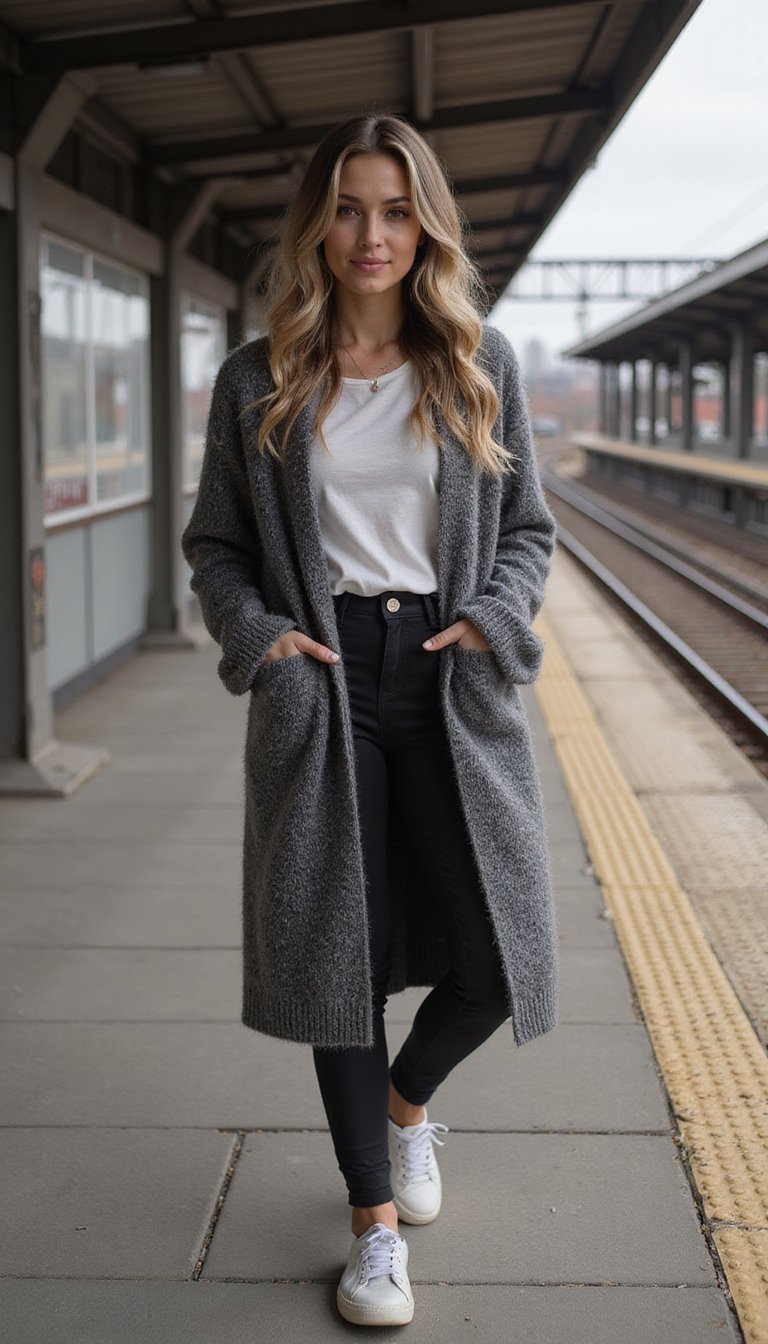 Cardigã Amplo Com Legging Cintura Subida