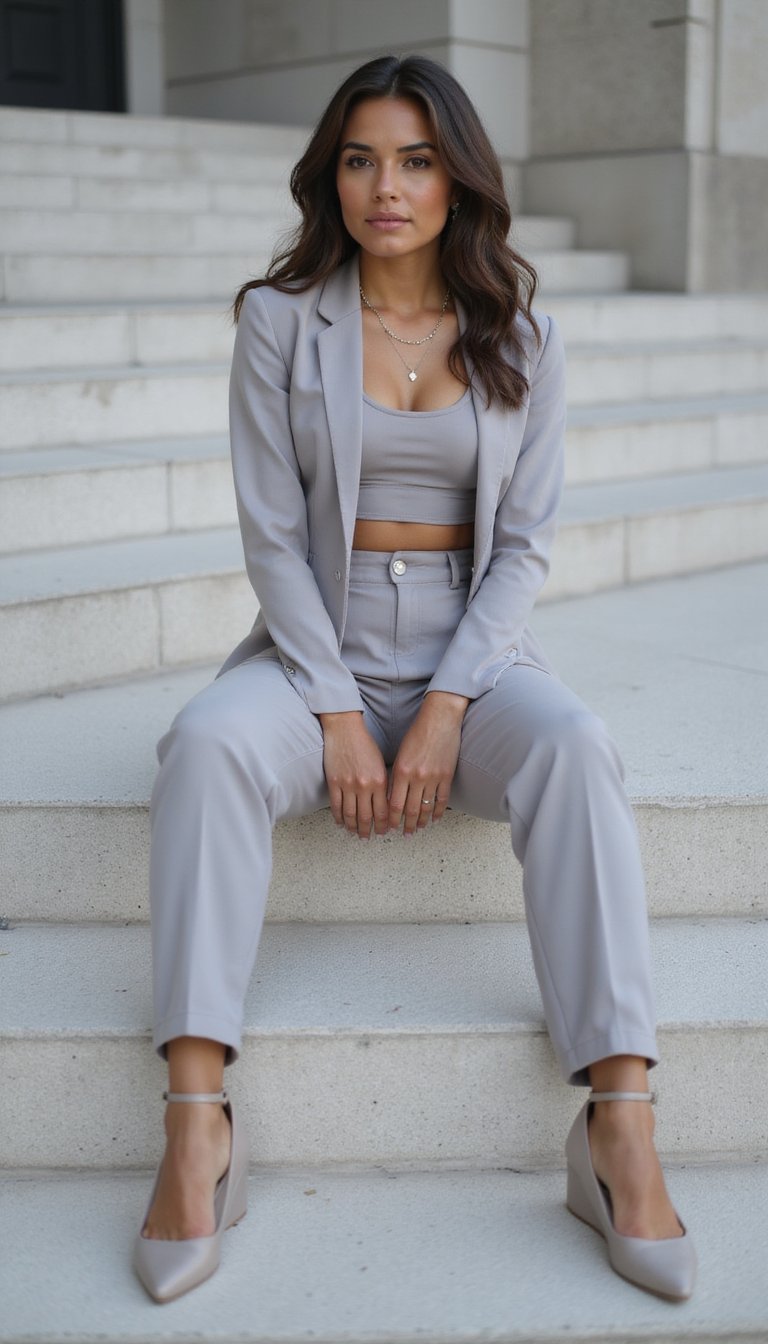 Conjunto Dos Piezas En Tonos Gris Perla