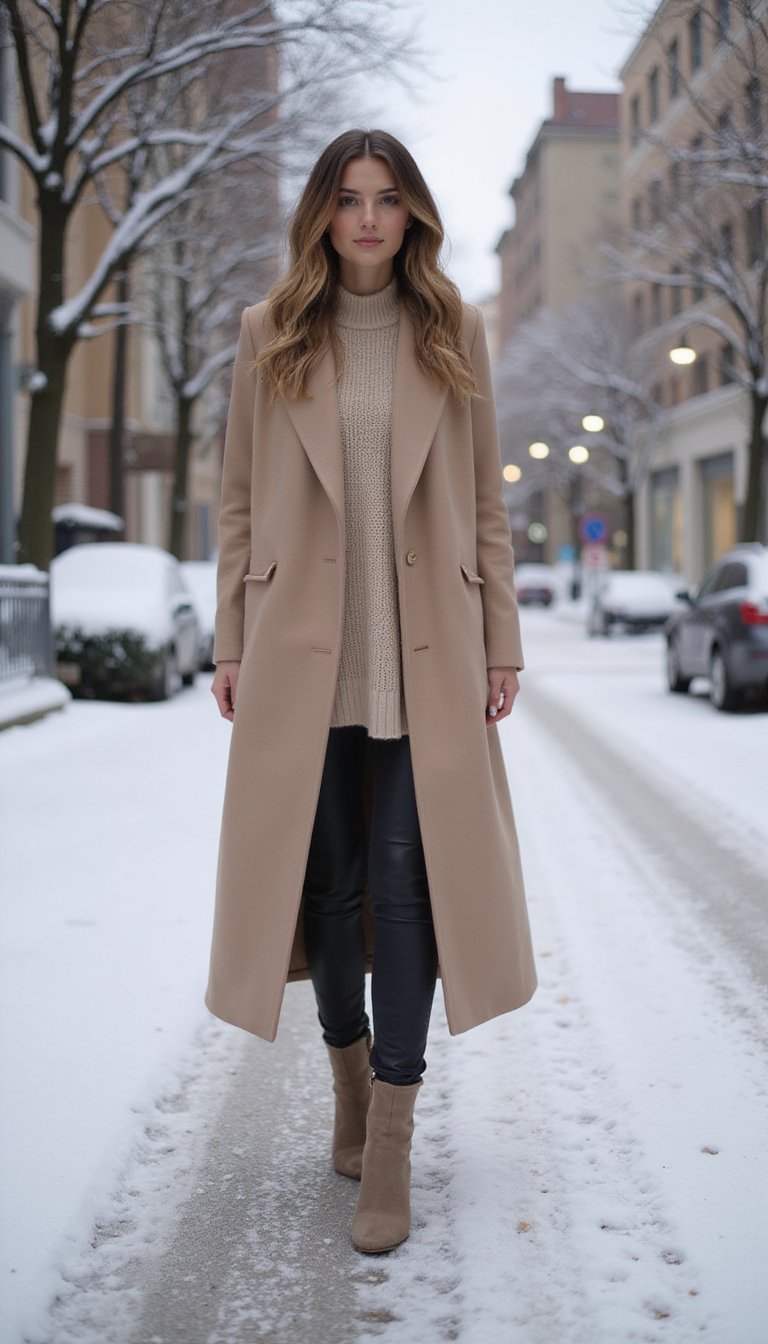 Manteau Long Droite Et Pull Oversize Doux
