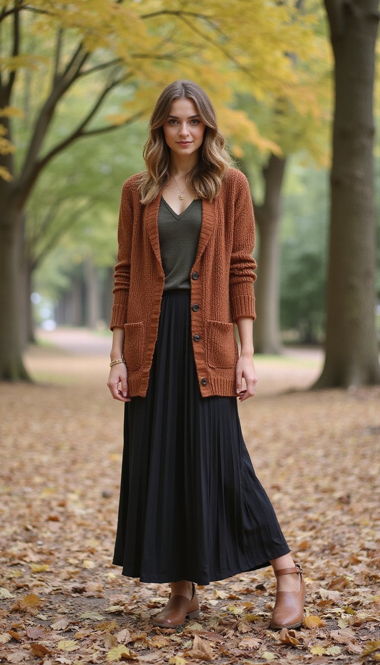 Côrdo De Tricô Leve Com Saia Longa Plissada