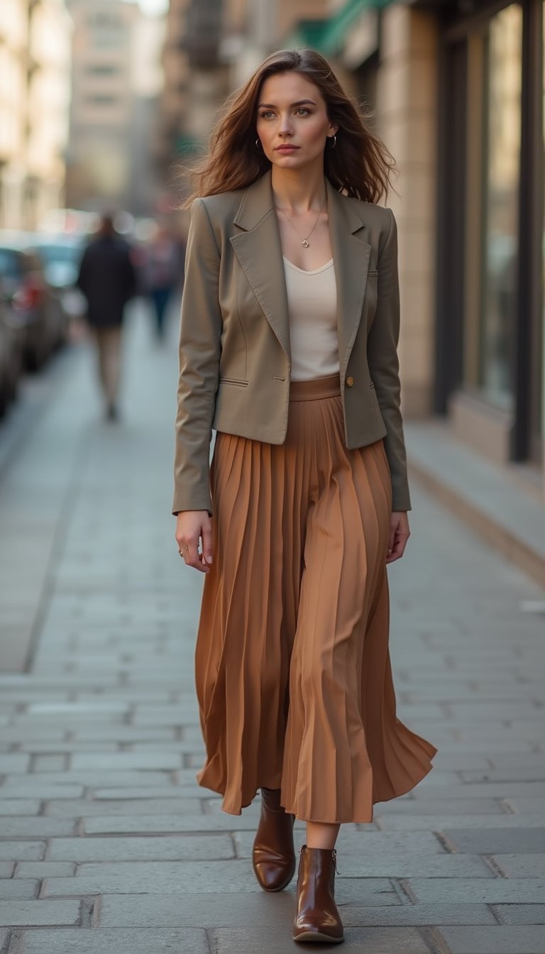 Saia Longa E Blazer Curto Em Contraste Sutil