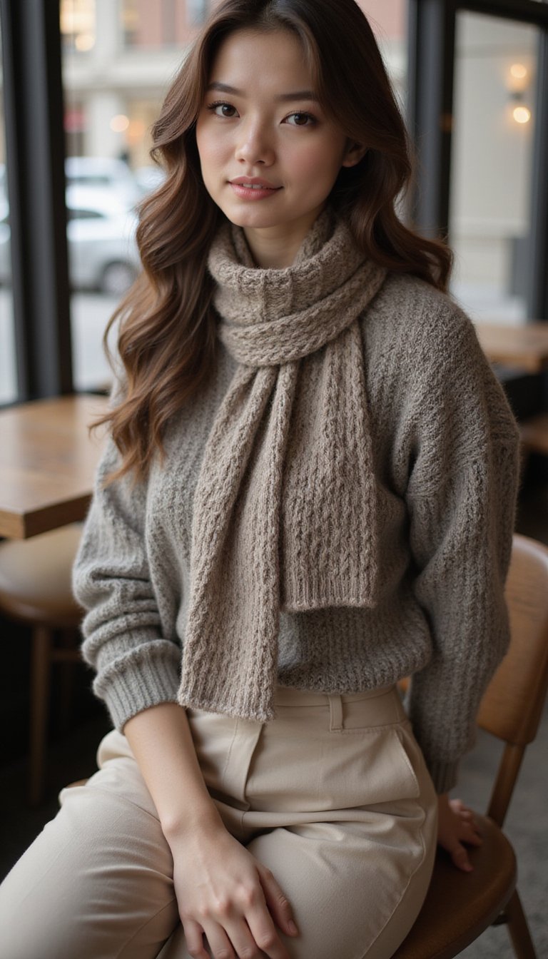 Saia Midi Plana Com Tricot Ajustado E Lenço