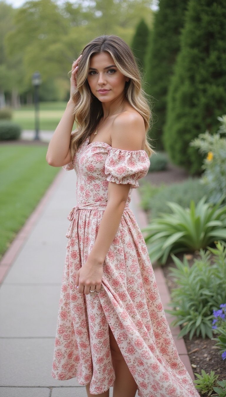 Vestido Envelope Midi Com Mangas Bufantes Delicadas