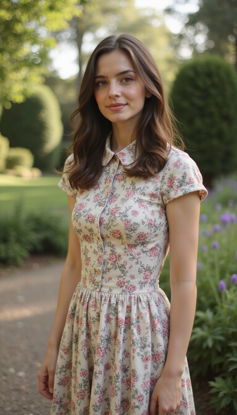 Vestido Floral Midi Com Gola Tipo Peter Pan