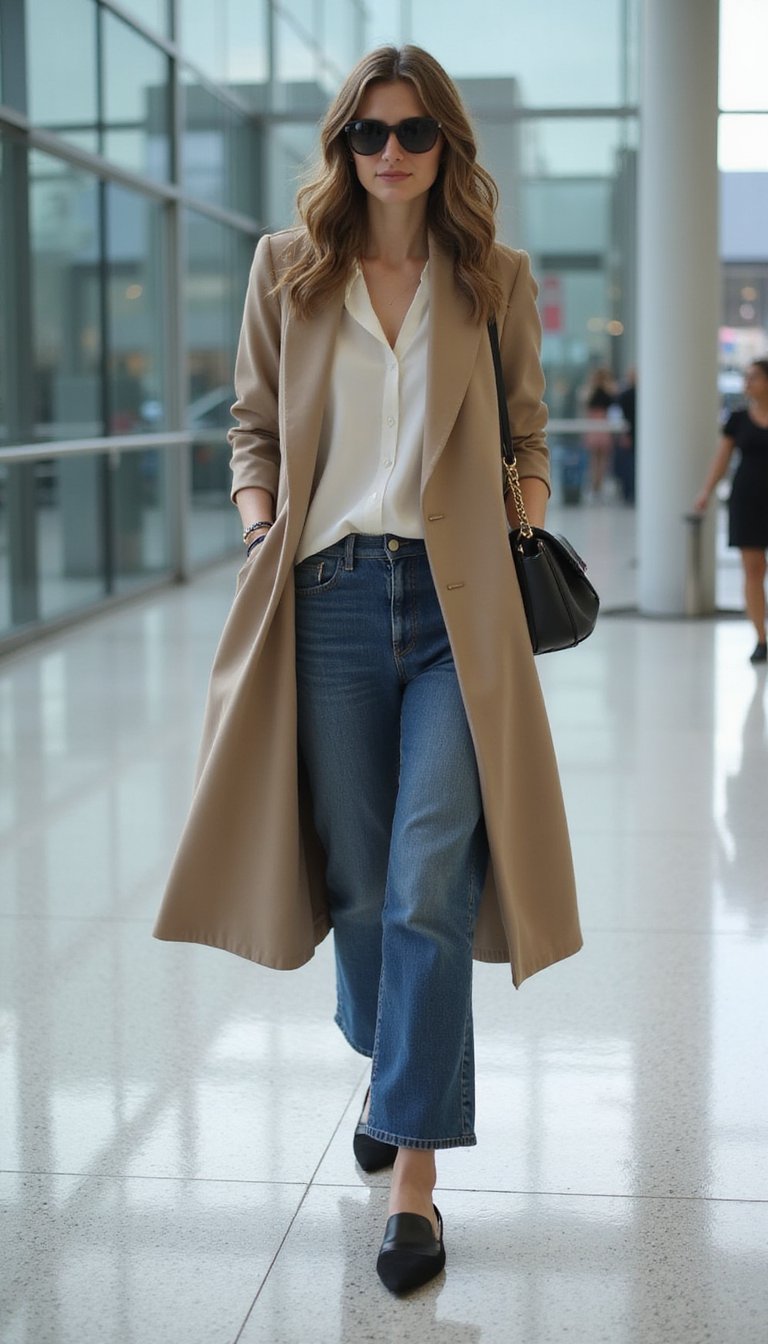 Blazer Longo Com Jeans Wide Leg E Mule