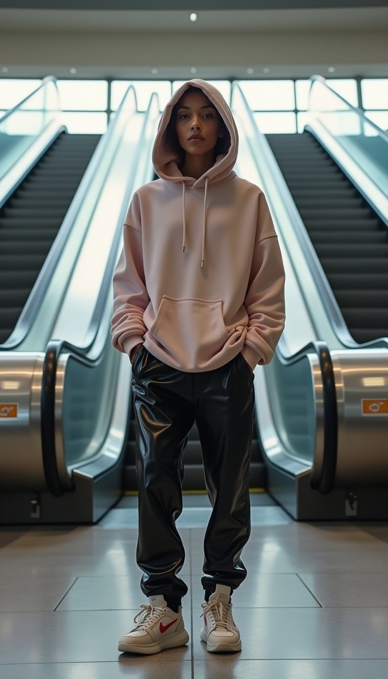 Hoodie Oversized Com Calça Vinil E Tênis