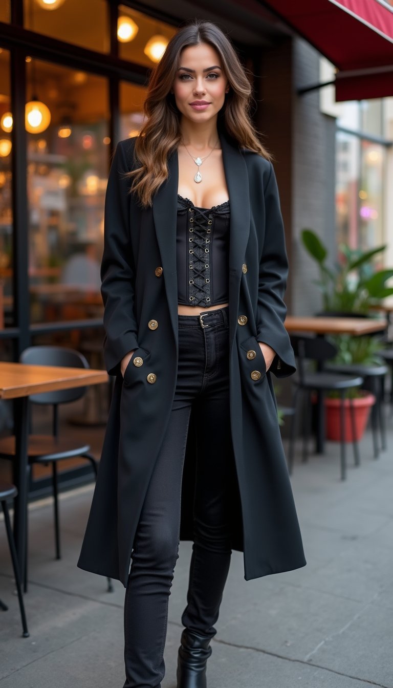 Americana Oversize Con Corsé Y Jeans Negros