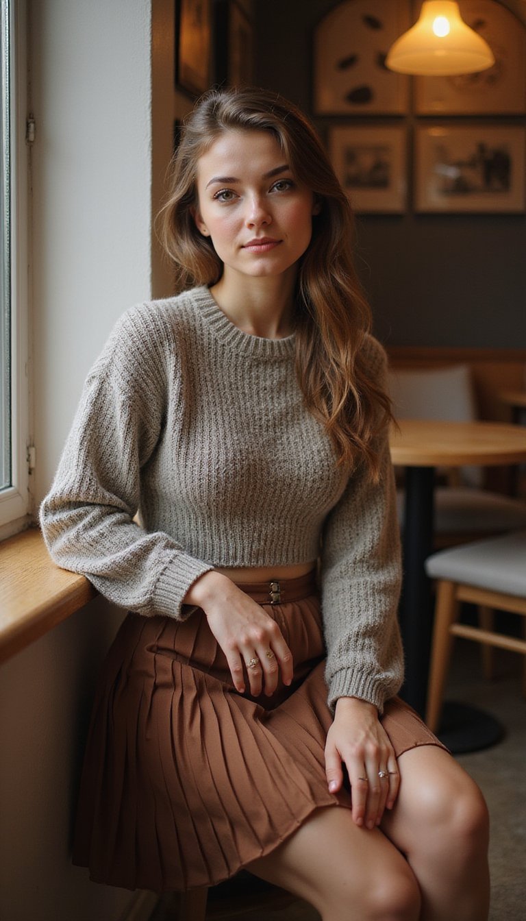 Conjunto De Punto Crop Y Falda Plisada Midi