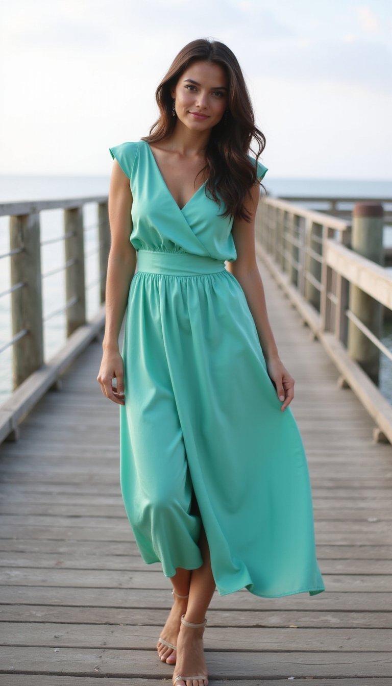 Vestido Seda Encorpada Com Cintura Marcada