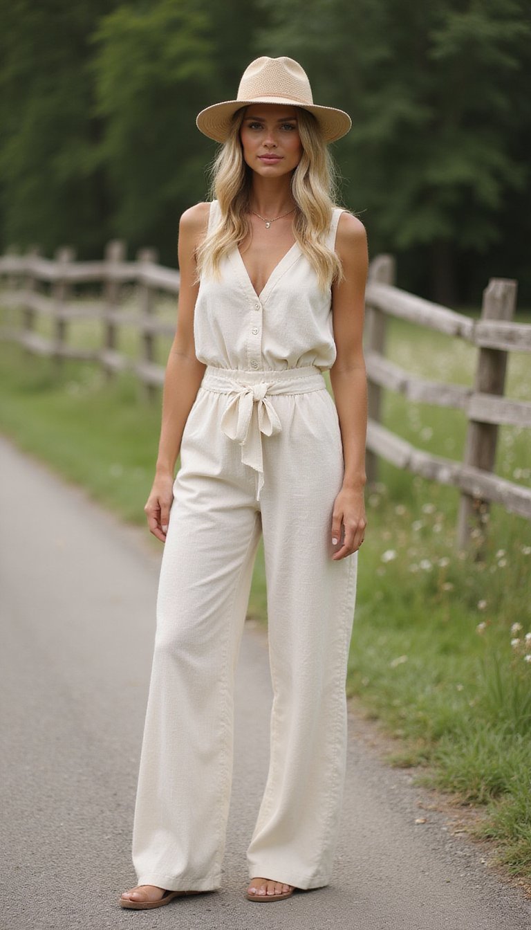 Macacão Elegante Em Linho Natural