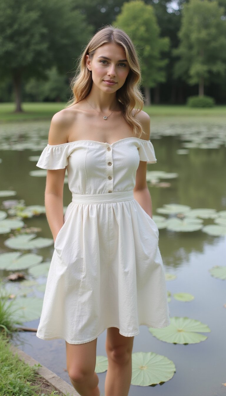 Vestido Off-Shoulder Com Saia A-Line Leve