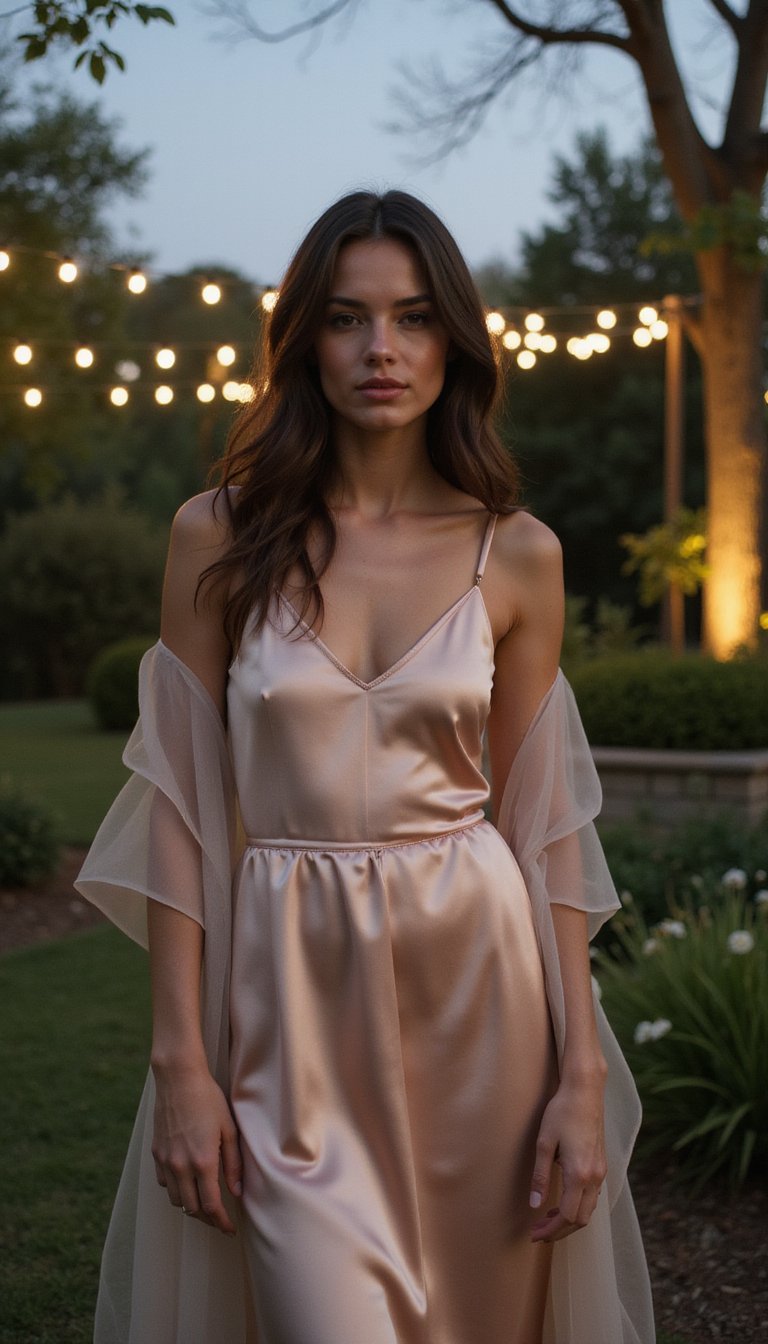 Vestido Slip De Cetim Com Xale Leve Romântico