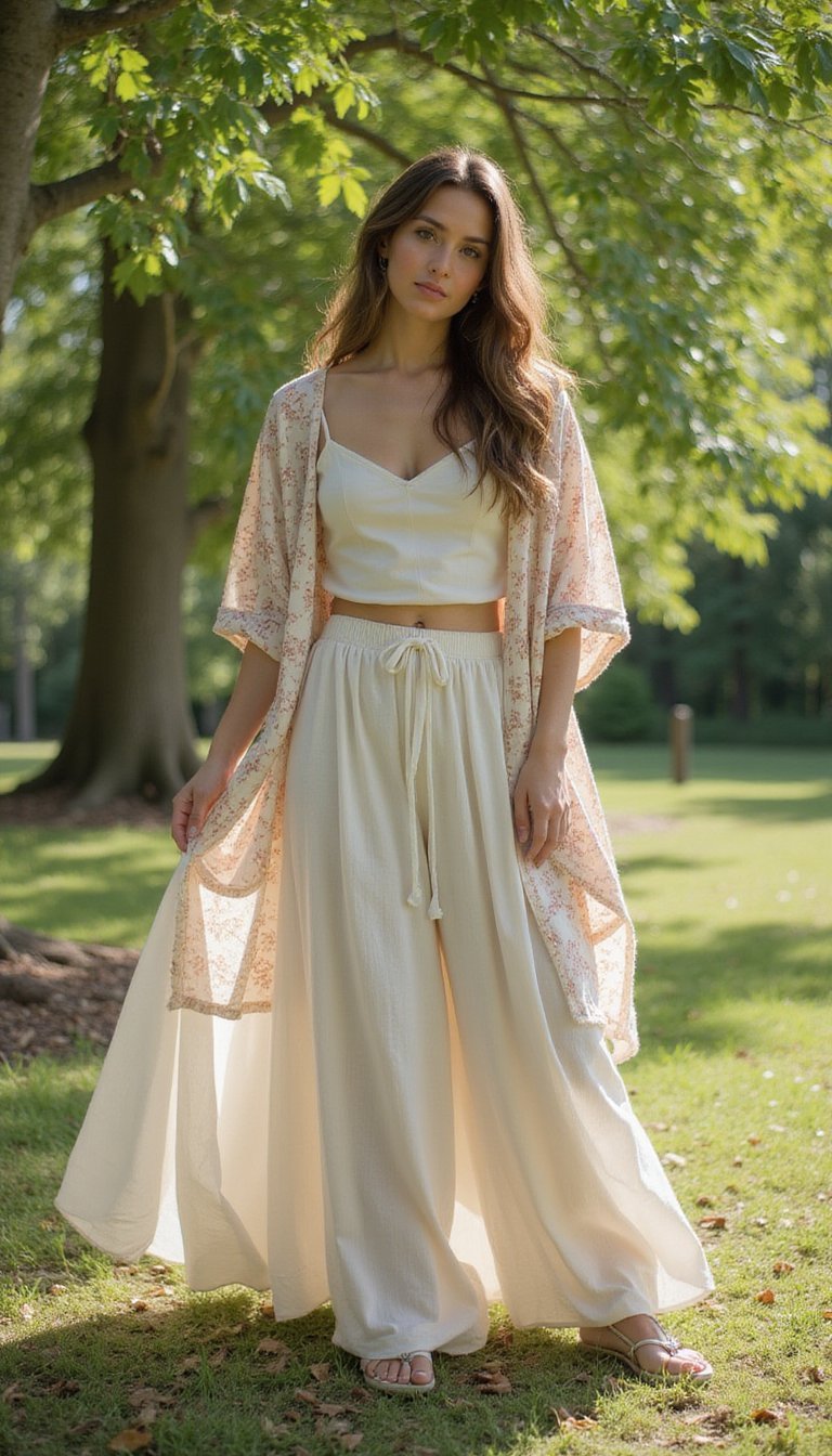 Look Boho Com Saia Longa e Kimono Fluído