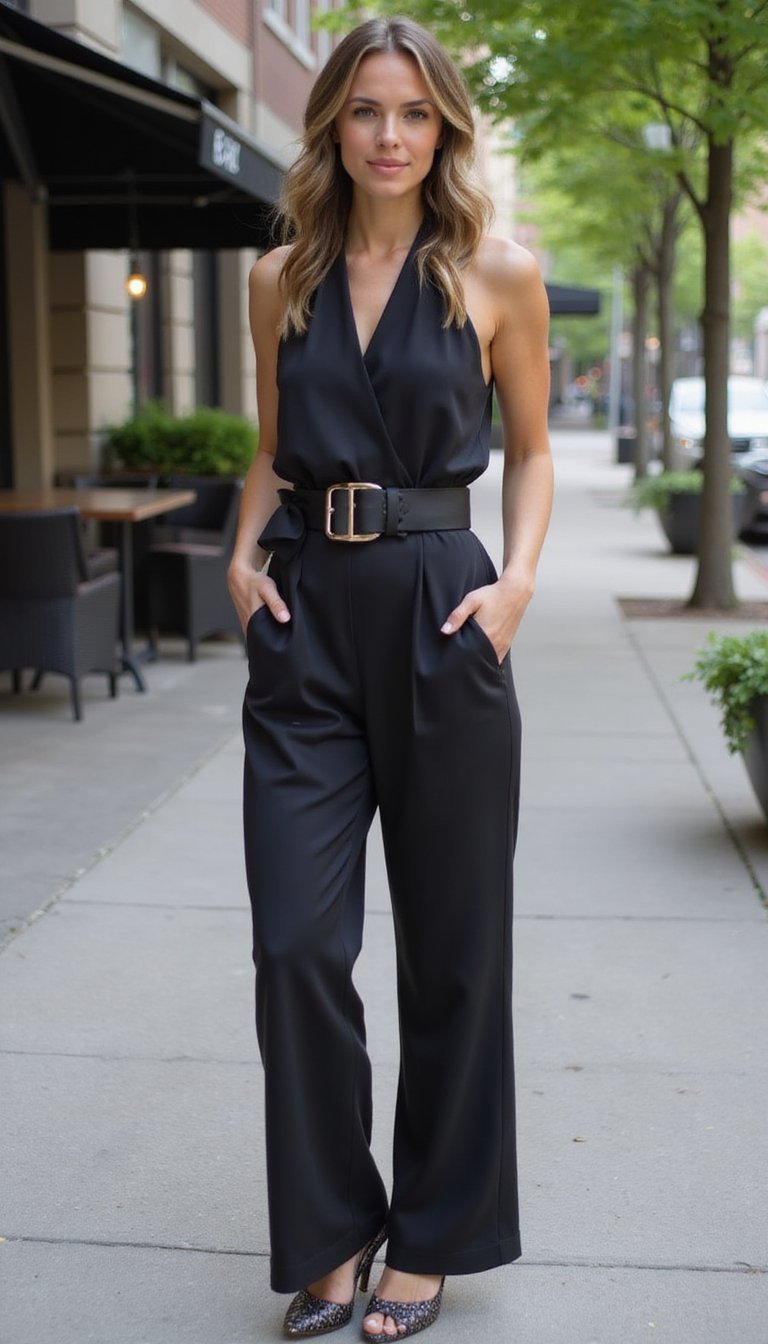 Macacão Chic Monocromático Com Cinto Marcante