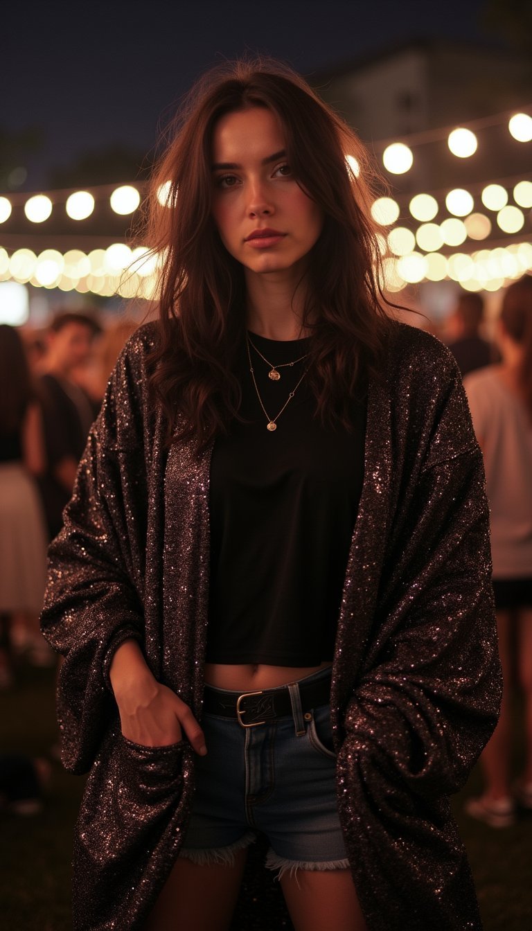 Brillo Sutil Con Kimono De Lentejuelas