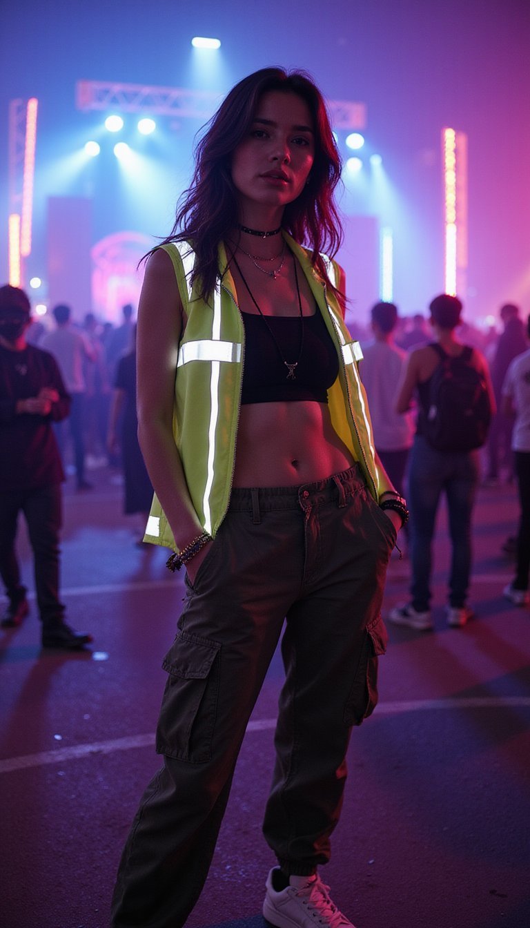 Chaleco Reflectante Y Pantalón Cargo Para Rave
