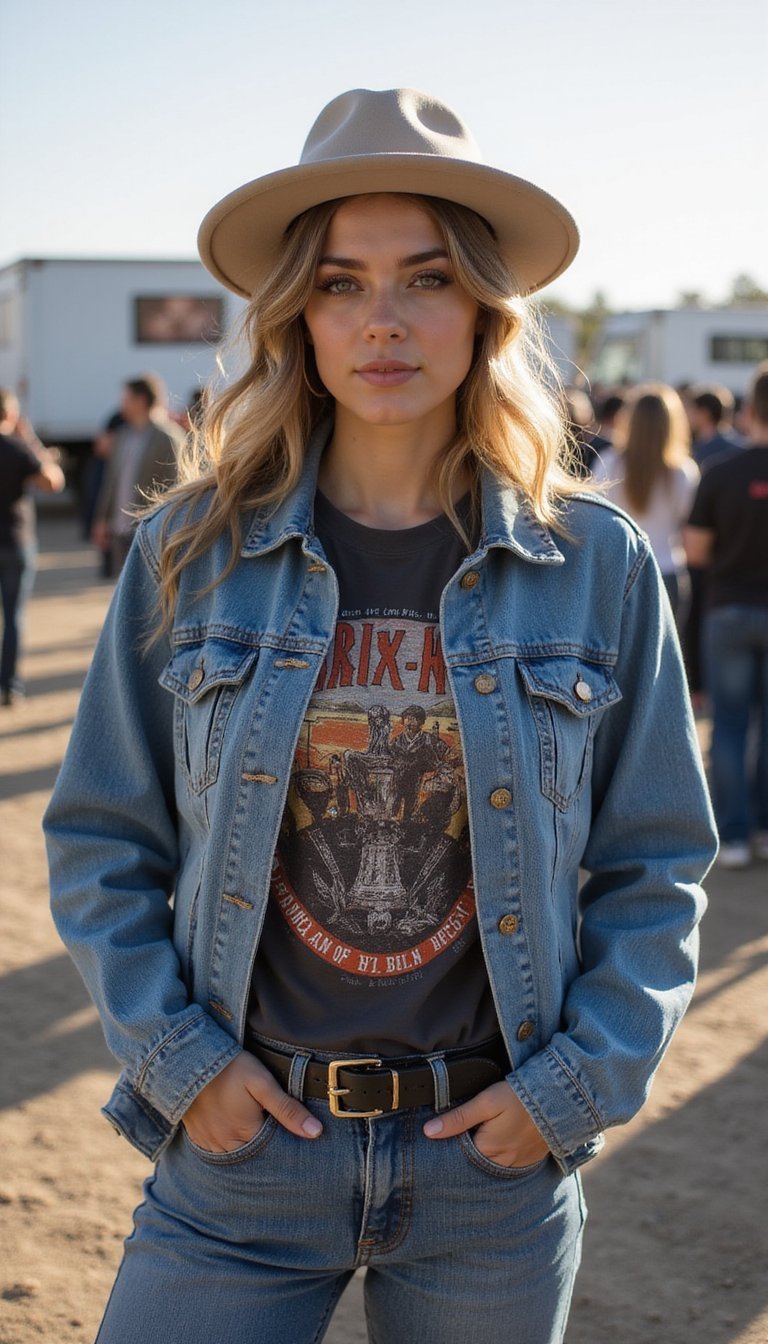 Denim Total Con Camiseta De Banda Vintage