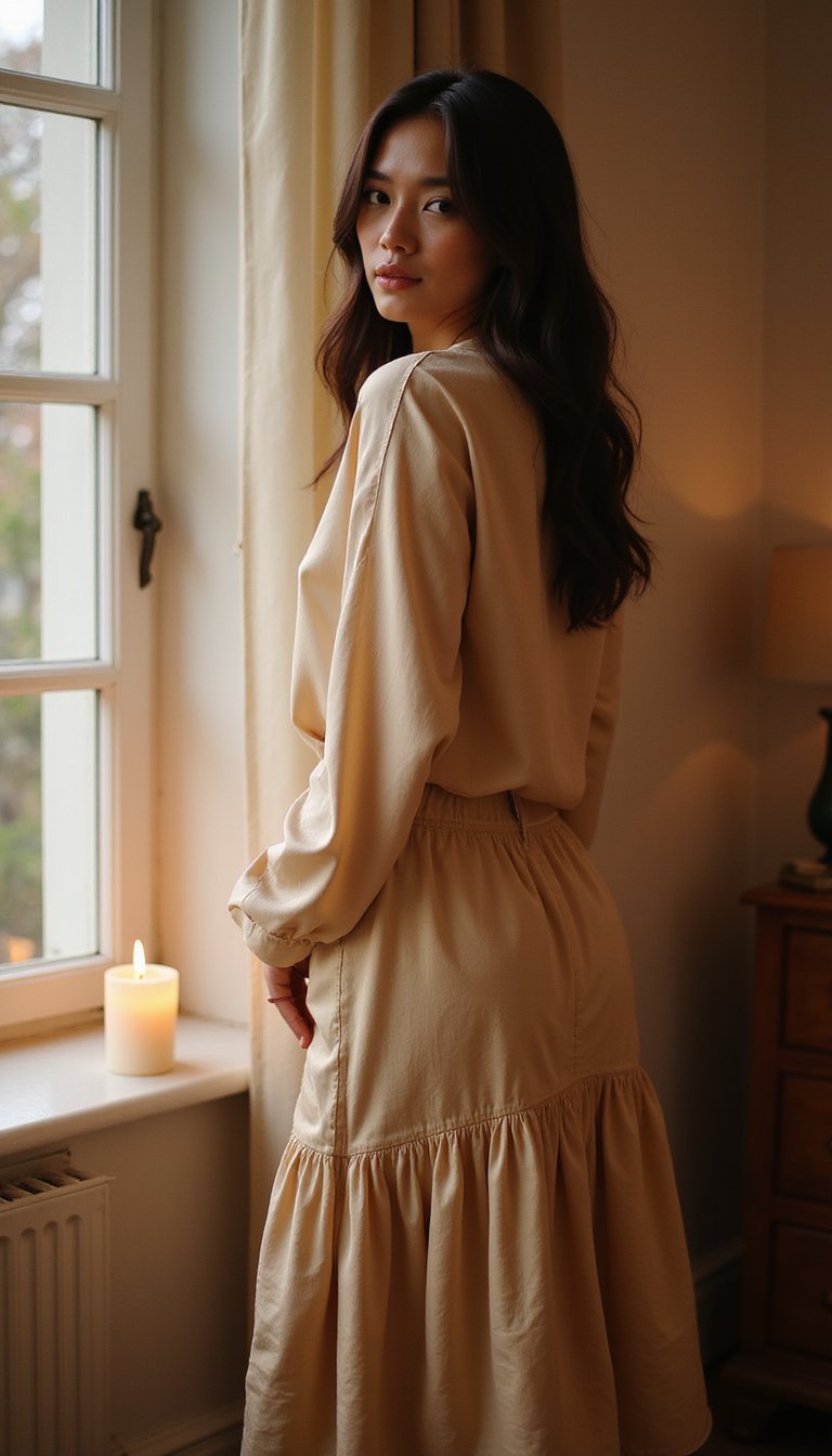 Conjunto Saia E Blusa De Seda Monocromático