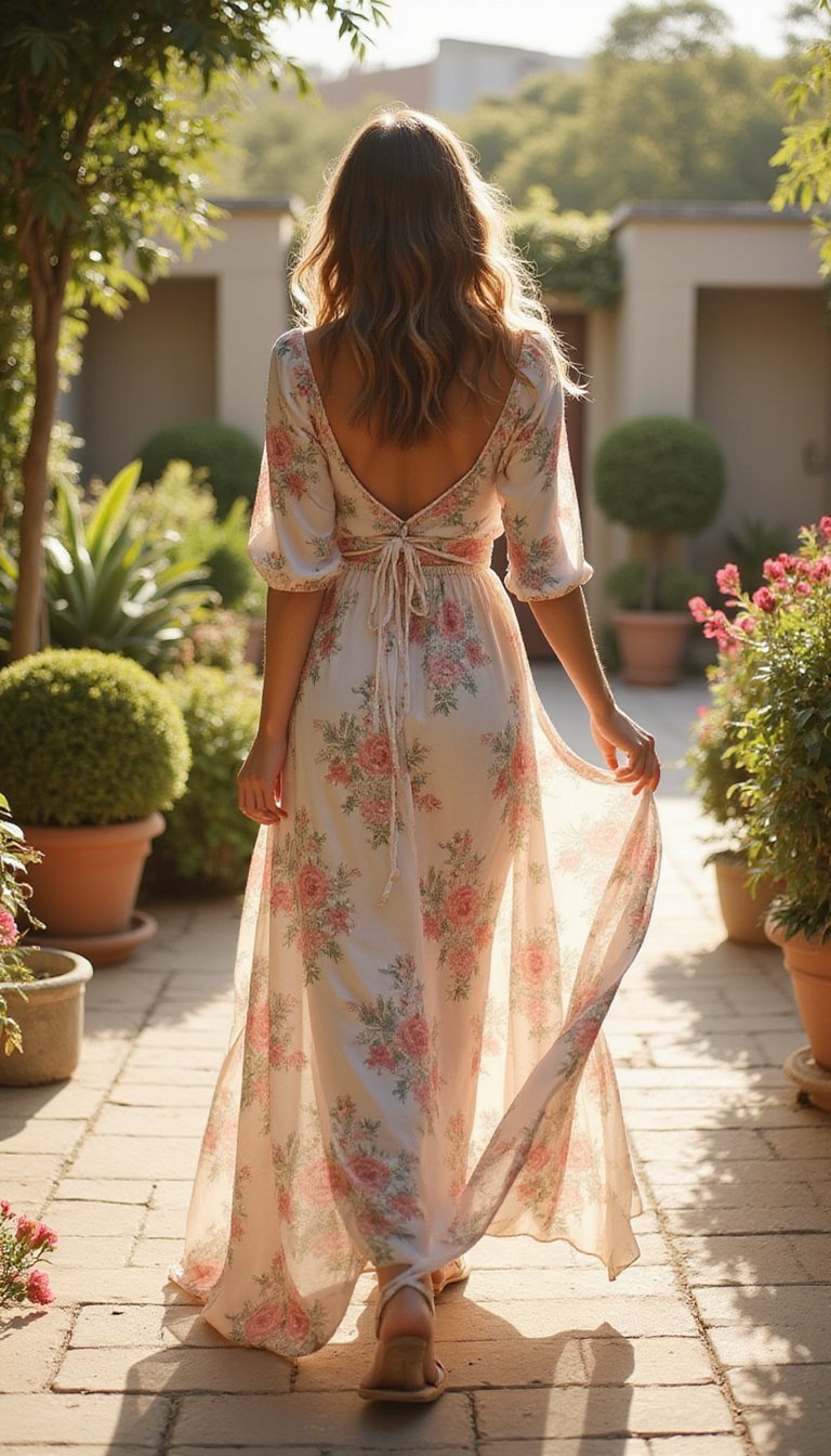 Vestido Longo Fluído Com Estampa Romântica