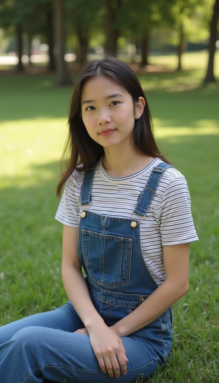 Jardineira Jeans Com Camiseta Listrada Casual