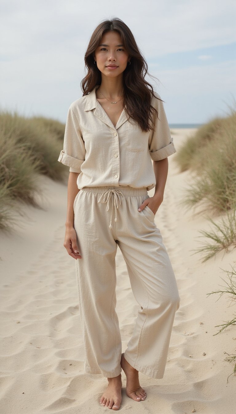 Conjunto de Linho Monocromático Neutro Elegante