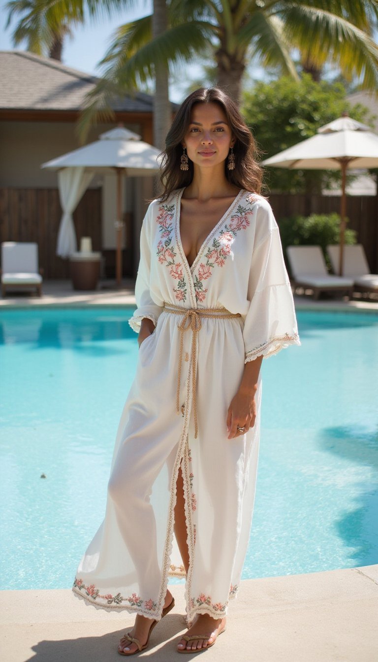 Kaftán Delicado Con Cinturón Para Playa