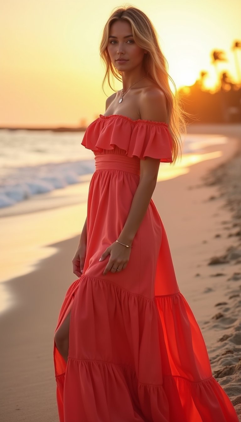 Maxi Volantes Hombro Descubierto Para Atardecer