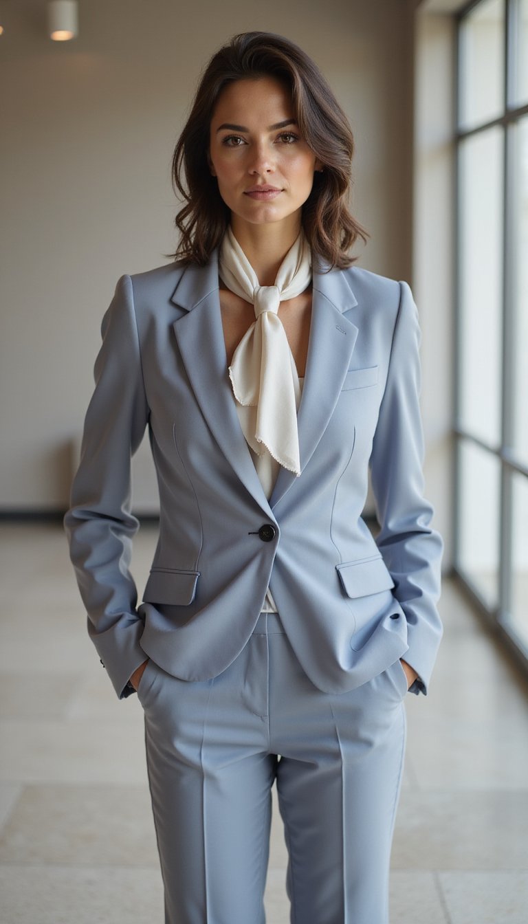 Conjunto Em Tons Frios Com Lenço Delicado