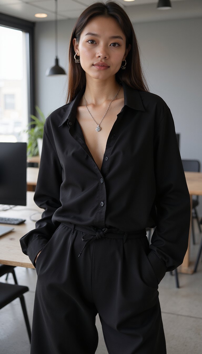 Look Minimal Preto Total Com Acessórios Metálicos