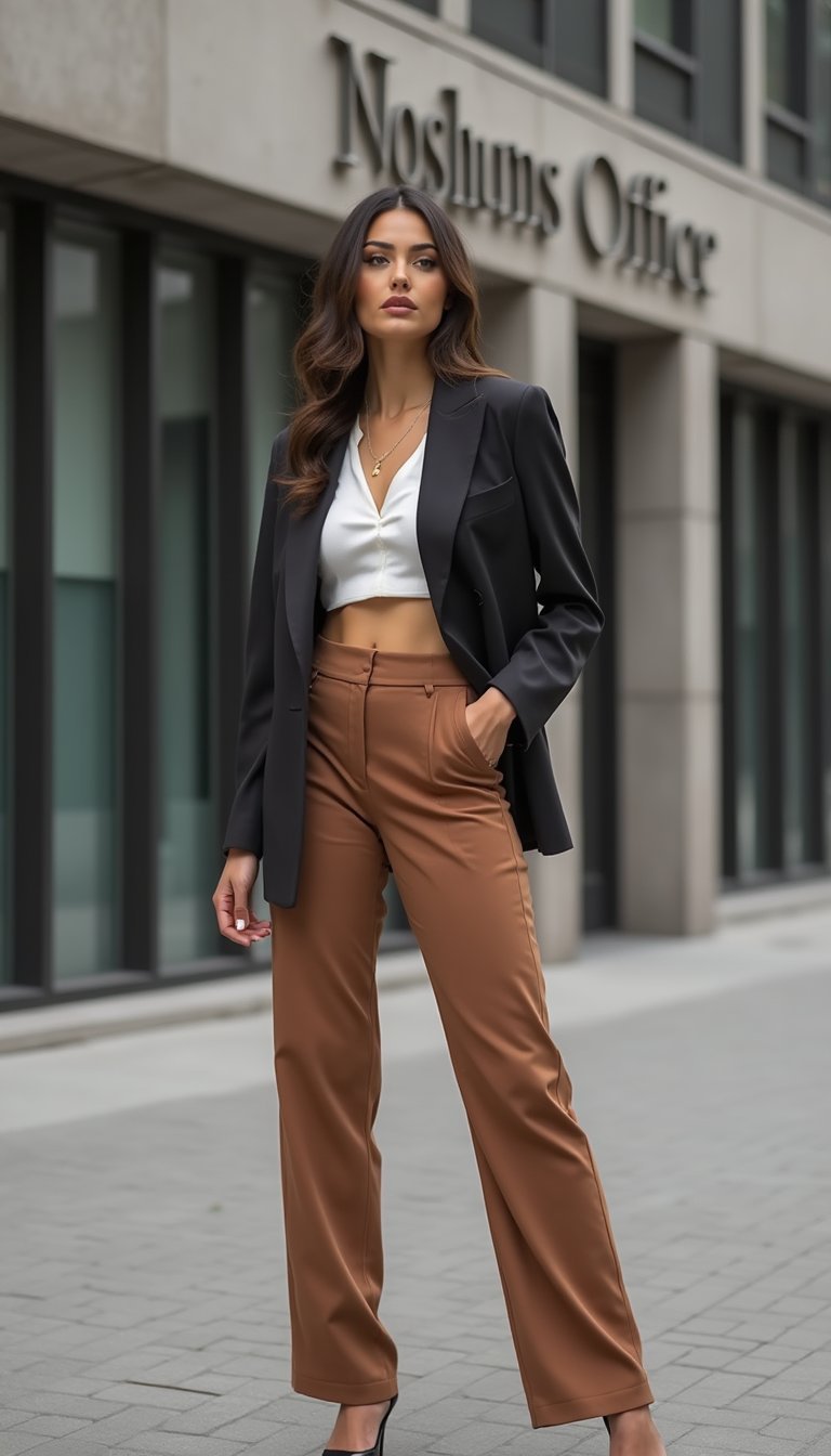 Conjunto Alfaiataria Cropped Monocromático Chic Para Trabalho