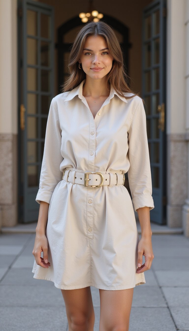 Vestido Camisão Curto Com Cinto Estruturador Casual