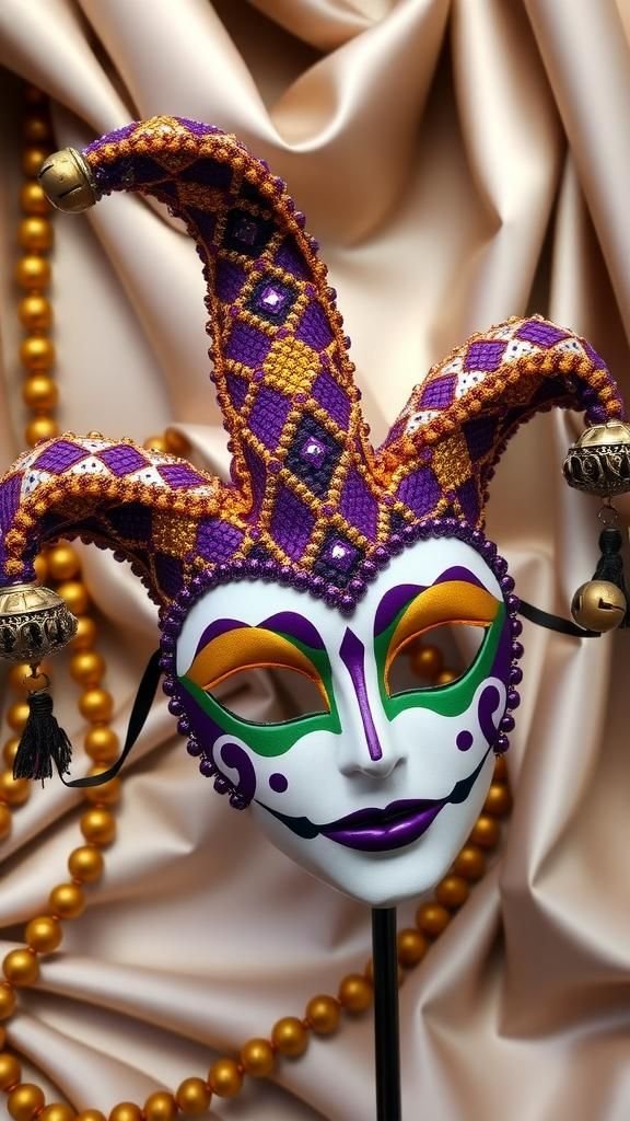Beaded Jester Mask With Tiny Bell Charms