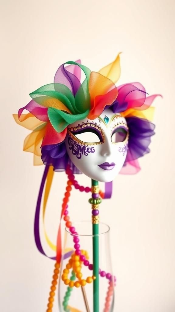 Tulle Ruffle Masquerade on a Decorative Stick