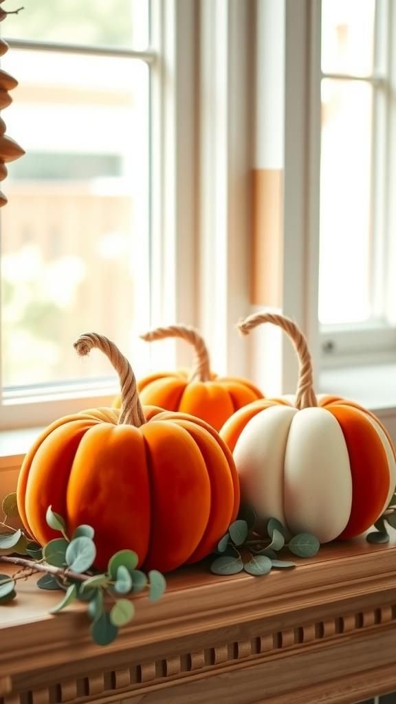 Plush Fabric Pumpkins With Twine Stems