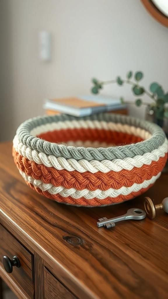Striped Fabric Rope Bowl With Soft Storage