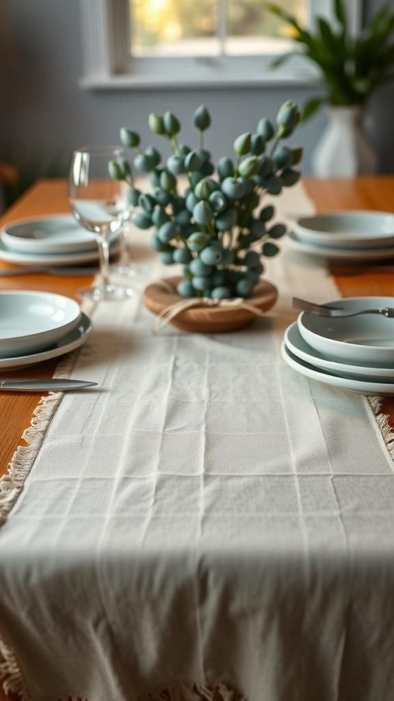 Textured Linen Table Runner With Frayed Edges