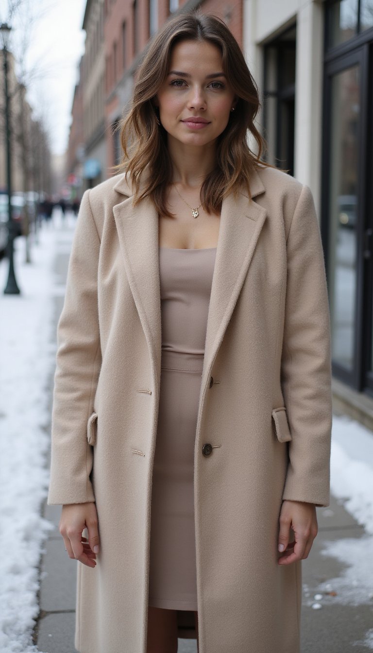 Abrigo Estructurado Sobre Vestido Tubo Neutro