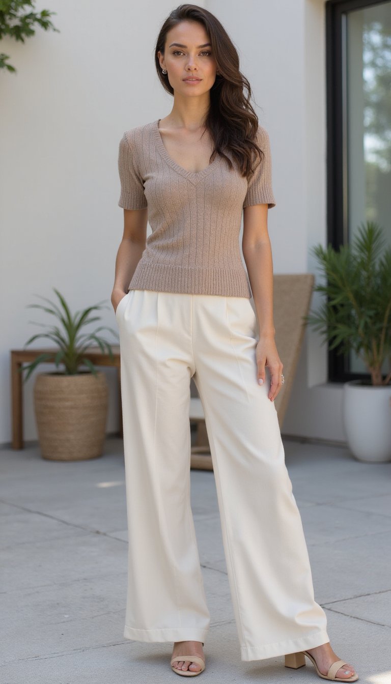 Top De Punto Fino Con Pantalón Culotte Elegante