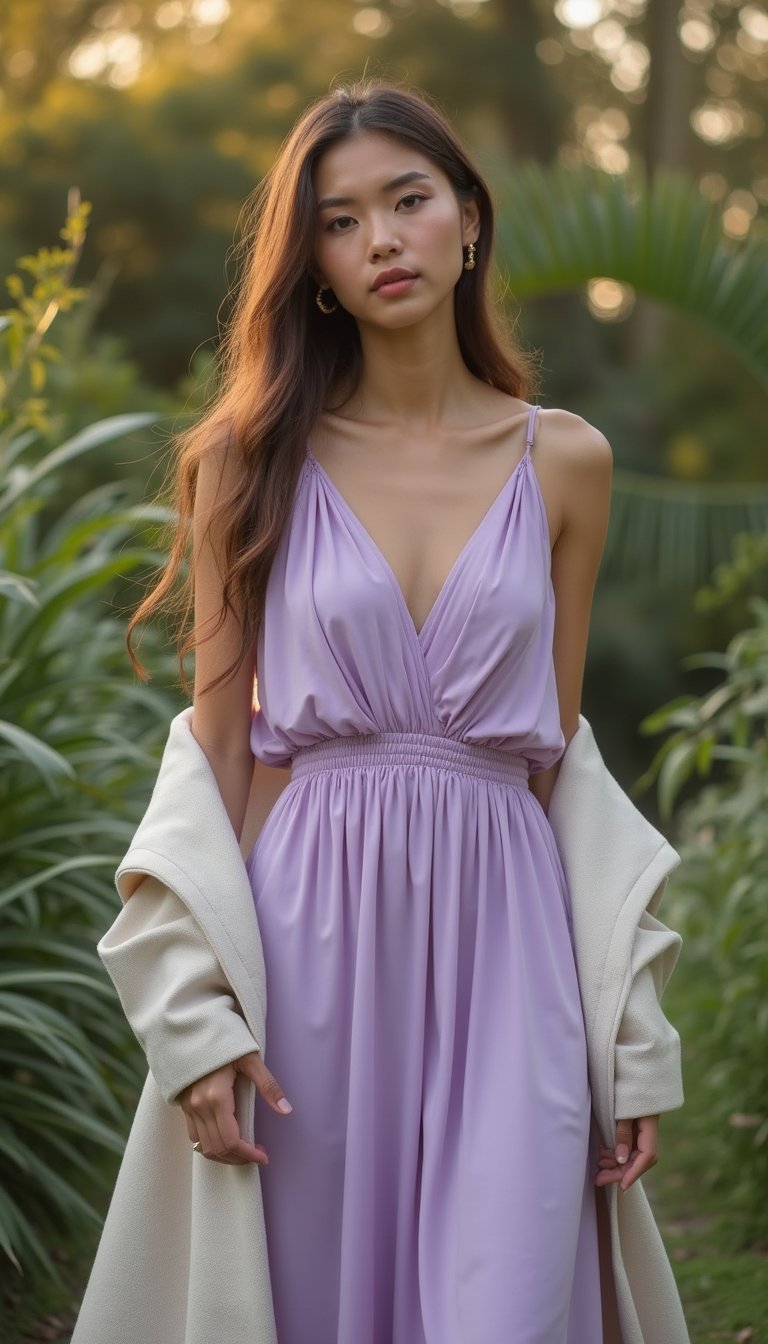 Monocromo Lavanda Romántico Con Vestido Fluido