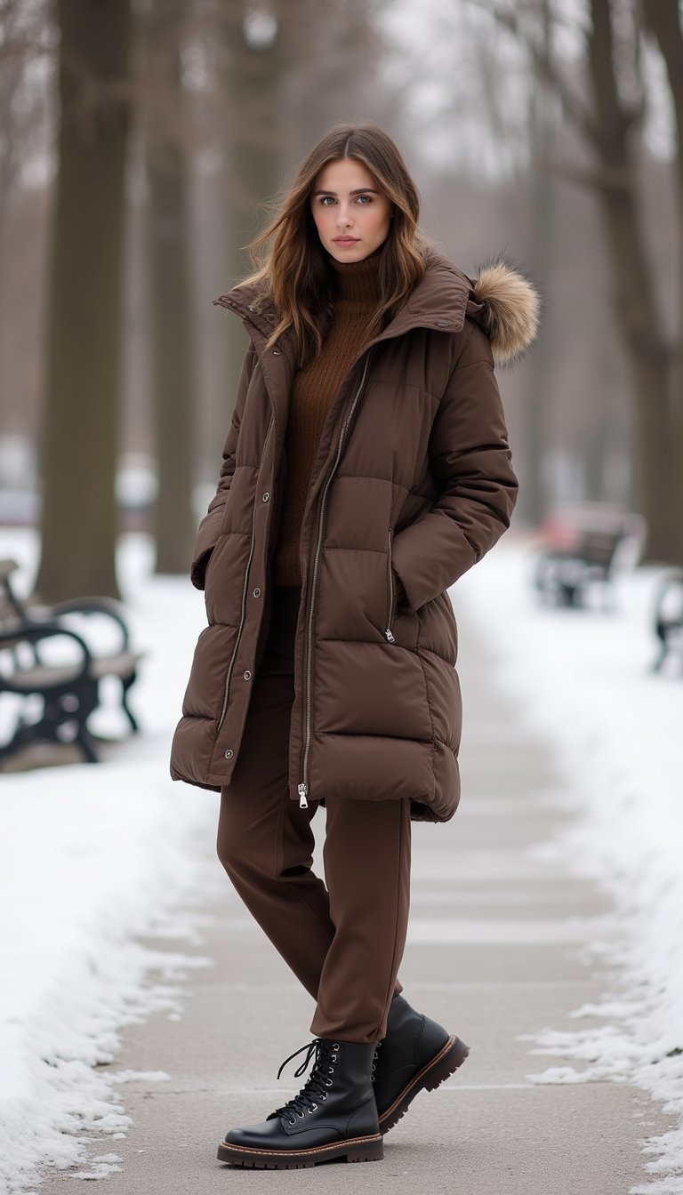 Tonalidad Chocolate Con Abrigo Acolchado Casual