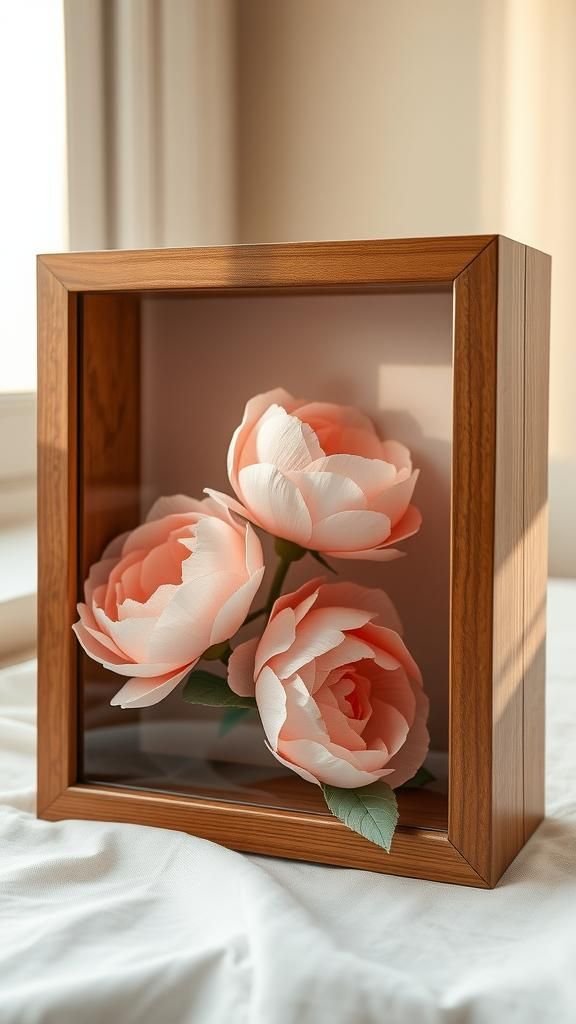 Blush Peony Bouquet Shadow Box With Glass Front