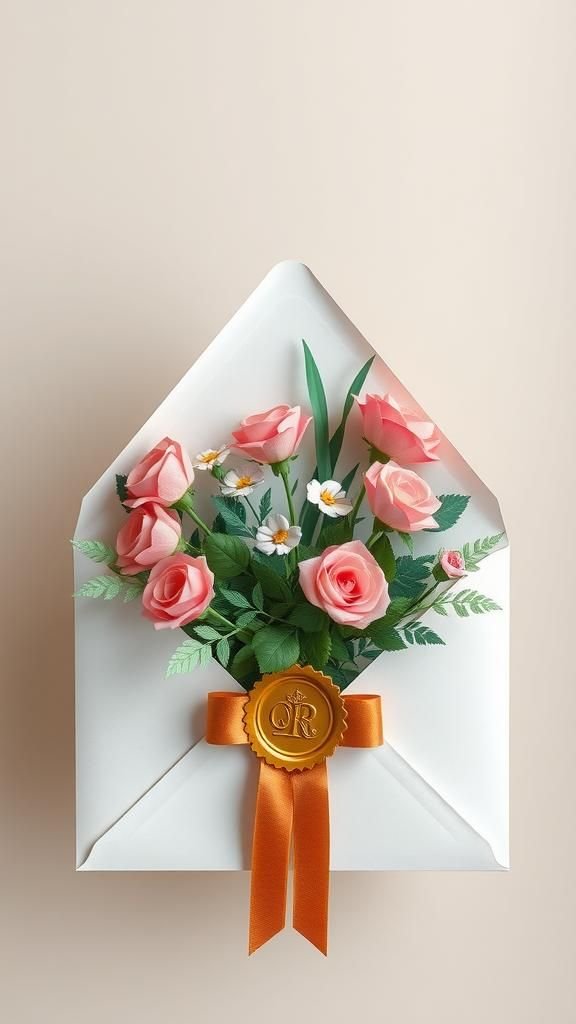 Botanical Envelope With Pop-Up Blooms For Love Letters And Invitations