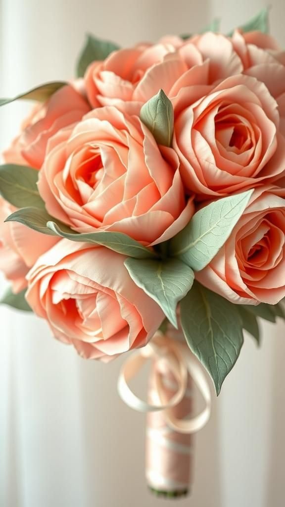 Crepe Paper Ranunculus Bridal Posy With Silk Ribbon Trails