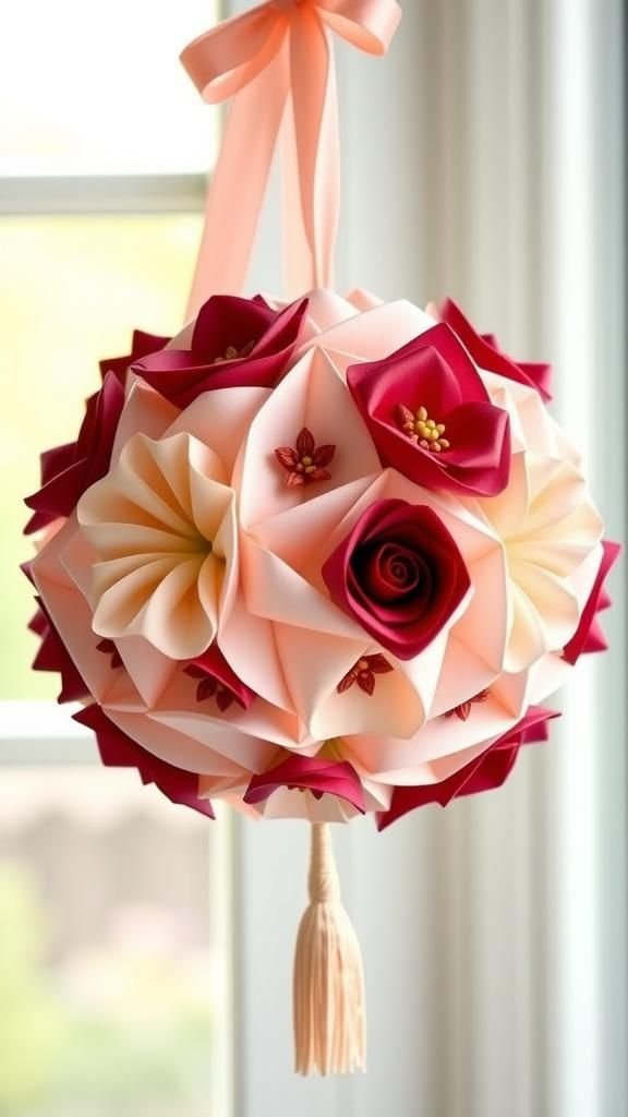 Origami Kusudama Love Sphere With Floral Panels And Tassel
