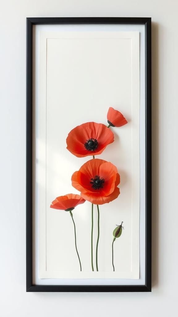 Pressed-Style Paper Poppies In Frame With Deckled Edge Mat