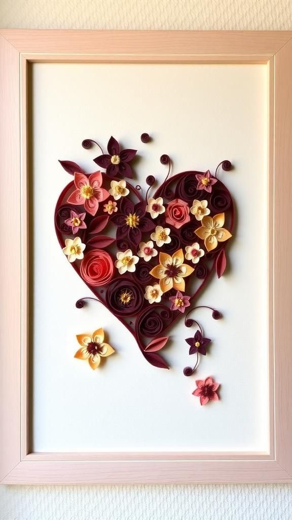 Quilling Heart With Mini Blooms For Framed Wall Art