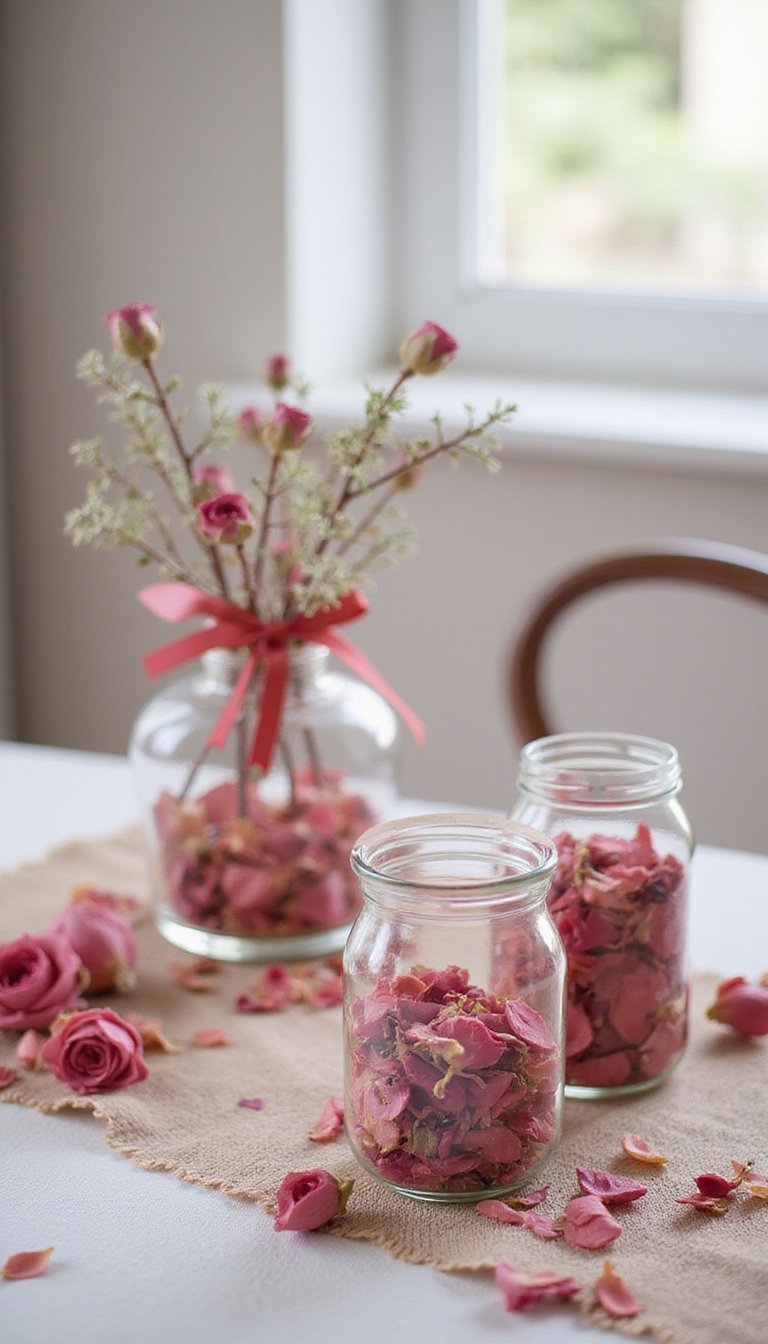 DIY Rose Petal Confetti In Glass Jars