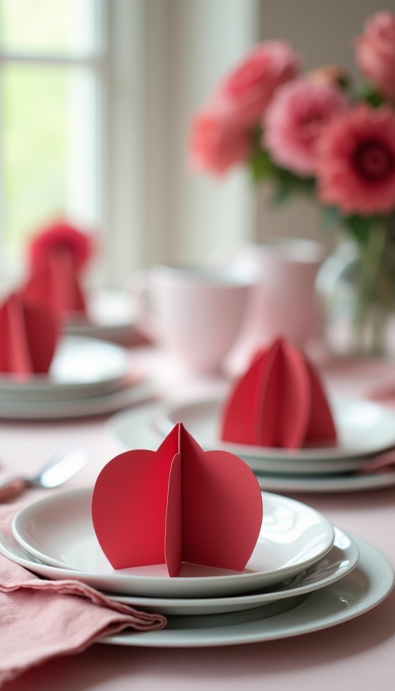 Folded Paper Heart Place Settings For Brunch